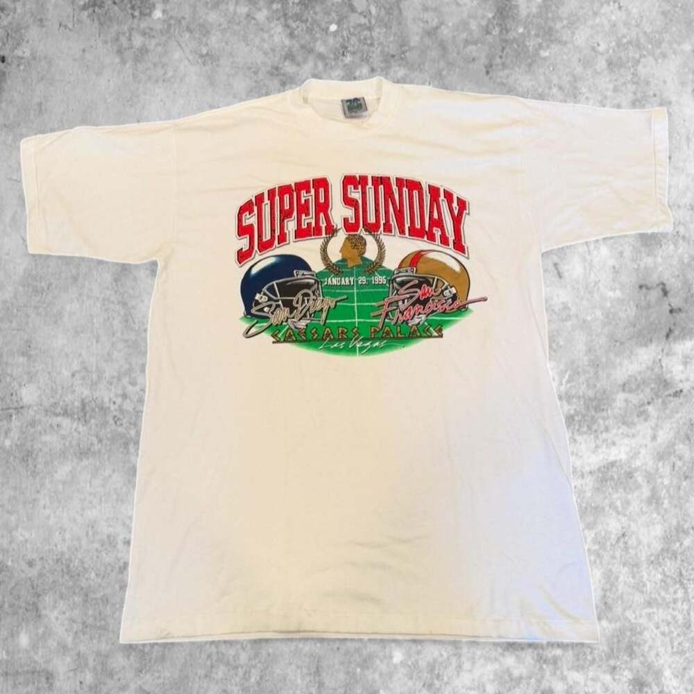 Vintage 1995 Super Bowl XXIX Single Stitch T-Shirt XL San Diego Chargers 49ers